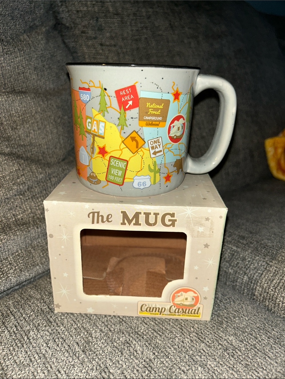 2 For $20 Or $13 Each Scenic Roadmap Ceramic Mug - Gray with Travel Map 🗺️